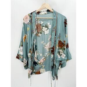 Roffe Cardigan Women One Size Blue Floral Print Long Sleeve Open Front